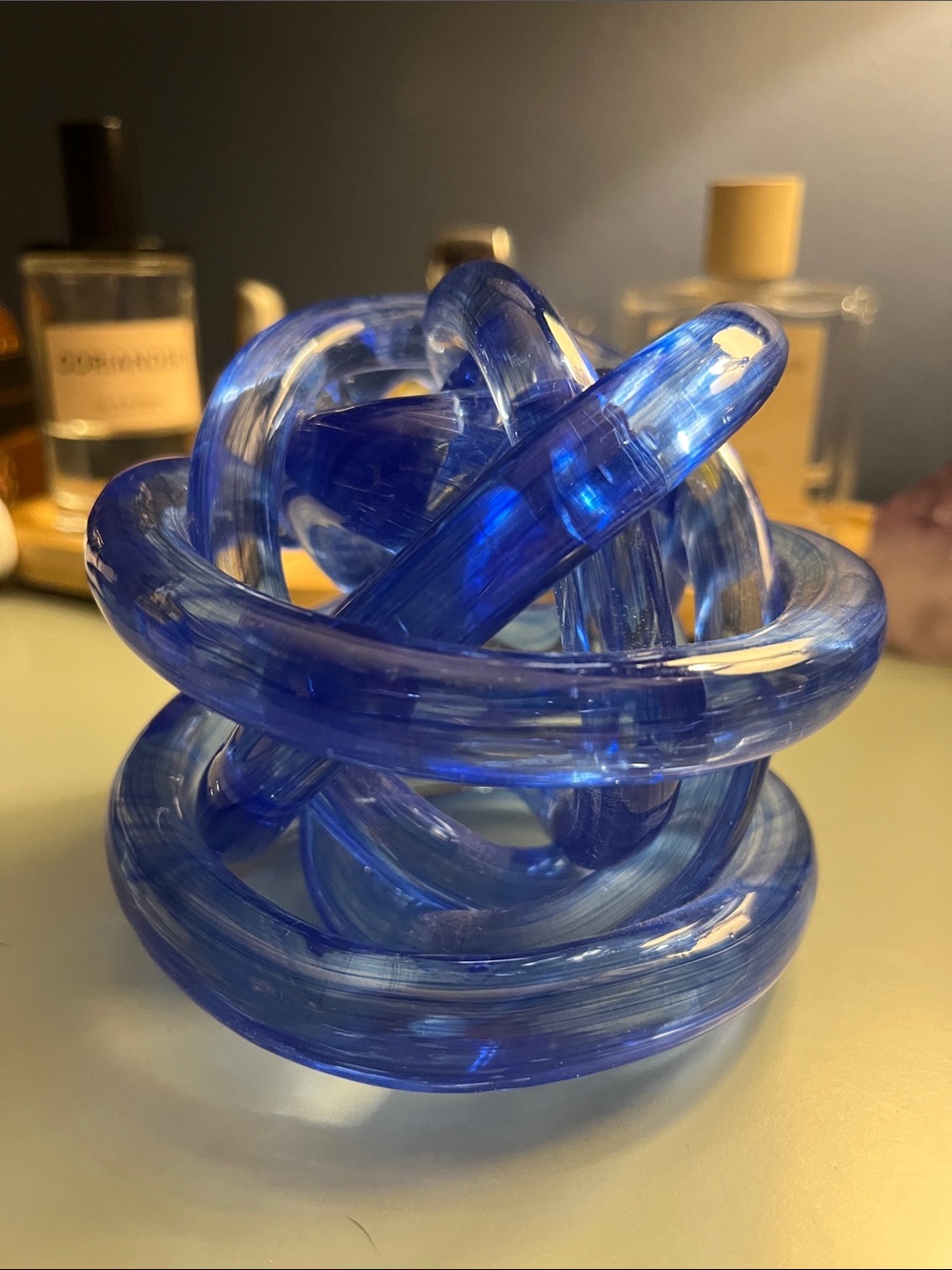 Blue Glass Knot Sculpture - Decorative Home Art